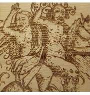 The witch and the Devil. Woodcut of a medieval art.