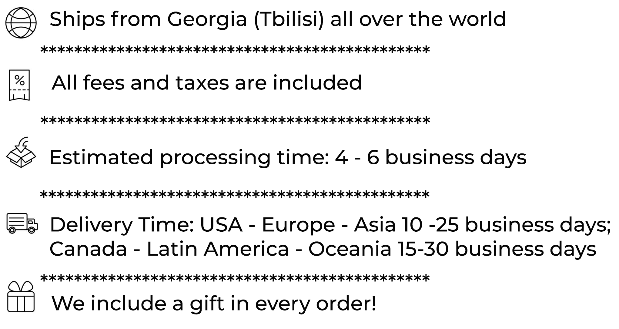 Shipping and processing information